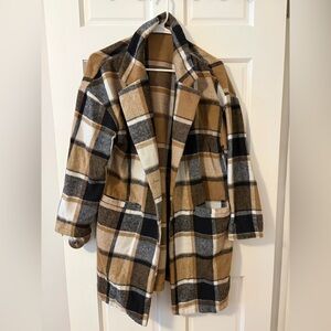Plaid Long Coat in Tan and Black